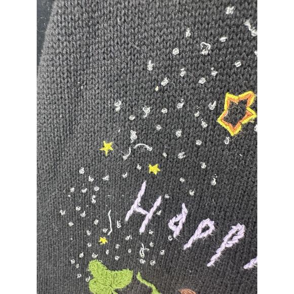 VTG Holiday Editions Halloween Sweater Vest Women XL Black Jack O Lantern Bats - Picture 10 of 14